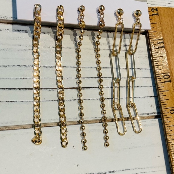 Set of 3 Linear Dangle Drop Gold Earrings - Picture 5 of 6